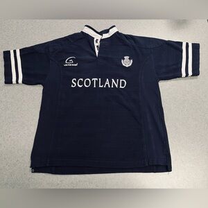 Live For Rugby Scotland Navy Blue Embroidered Crest Rugby Shirt—Medium